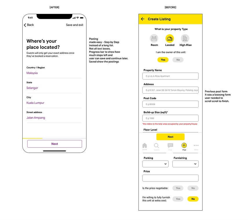 Before / after — Create Listing flow