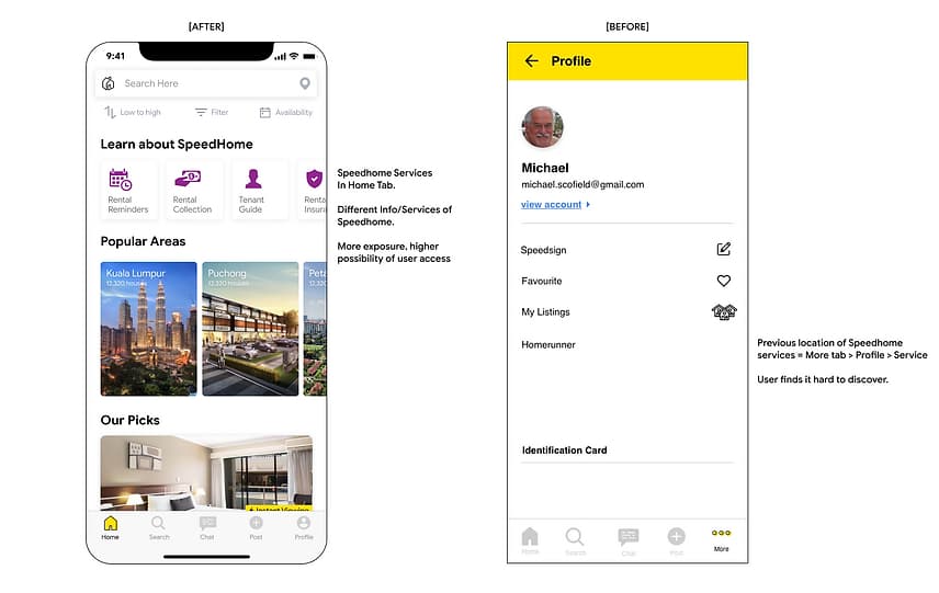Before / after — Profile and services discoverability